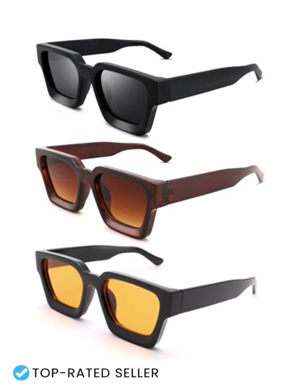 Square Sunglasses for Men Women Thick Frame UV Protection Simple Style